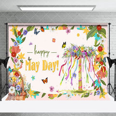 Aperturee - Aperturee Spring Colorful Basket Floral Happy May Day Backdrop