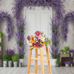 Aperturee Aperturee Spring Doorway Photography Backdrop Purple Lavender and Rustic White Door French Countryside Studio Photo Prop