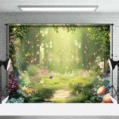 Aperturee - Aperturee Spring Enchanted Forest Backdrop Fairytale Garden with Butterflies and Flowers Background Nature Woodland Photography