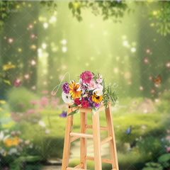Aperturee - Aperturee Spring Enchanted Forest Backdrop Fairytale Garden with Butterflies and Flowers Background Nature Woodland Photography