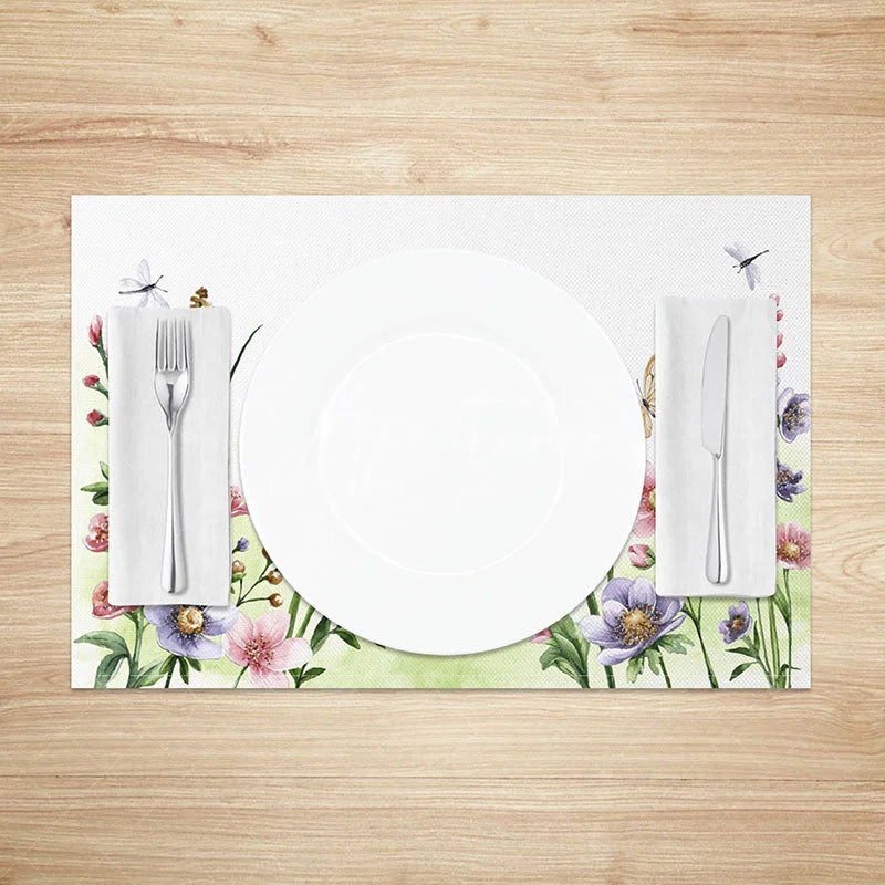 Aperturee - Aperturee Spring Floral and Butterfly Dining Set of 4 Placemats for Garden Party Easter Holiday and Kitchen Decor