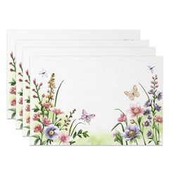 Aperturee - Aperturee Spring Floral and Butterfly Dining Set of 4 Placemats for Garden Party Easter Holiday and Kitchen Decor