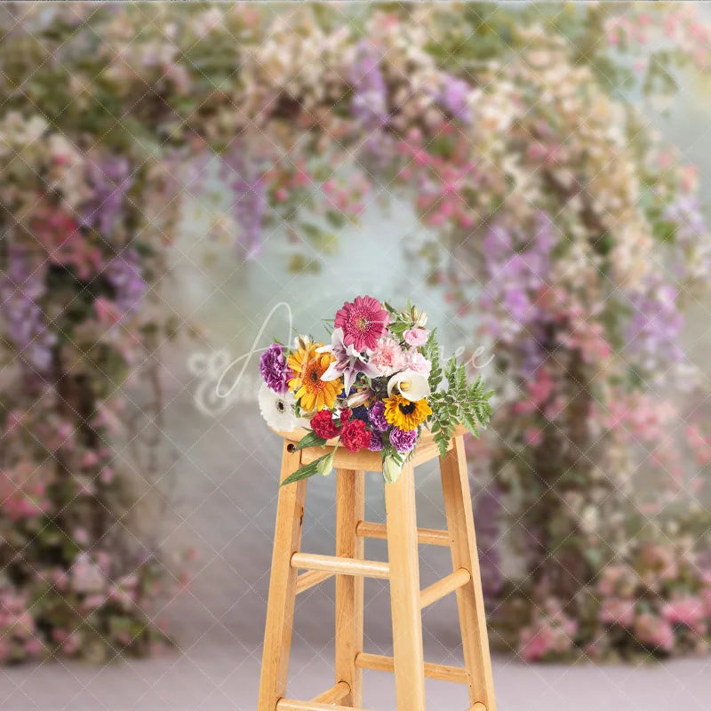 Aperturee - Aperturee Spring Floral Arch Backdrop Pink and Purple Flower Decor Enchanted Garden Wedding Photo Prop