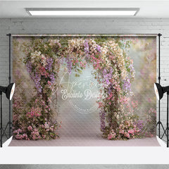 Aperturee - Aperturee Spring Floral Arch Backdrop Pink and Purple Flower Decor Enchanted Garden Wedding Photo Prop