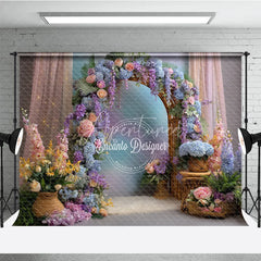 Aperturee - Aperturee Spring Floral Arch Photography Backdrop Purple and Pink Hydrangea Elegant Wedding or Garden Party Background