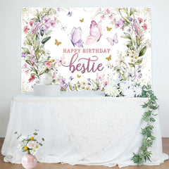 Aperturee - Aperturee Spring Floral Butterfly Happy Birthday Bestie Backdrop