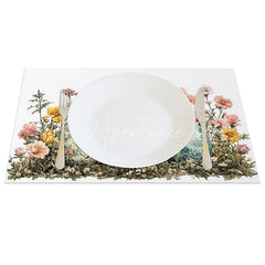 Aperturee - Aperturee Spring Floral Easter Eggs Set of 4 Placemats Wildflower Meadow Grass Table Mats Botanical Holiday Dining Room Decor