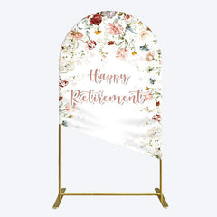 Aperturee - Aperturee Spring Floral Greenery Happy Retirement Arch Backdrop