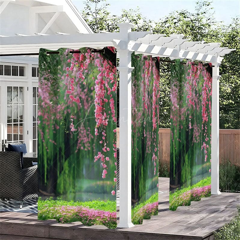 Aperturee - Aperturee Spring Floral Lake Waterproof Printed Outdoor Curtains