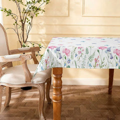 Aperturee - Aperturee Spring Floral Rectangle Tablecloth Pink and Blue Wildflowers Butterflies Spring Summer Party Decor