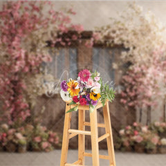 Aperturee - Aperturee Spring Floral Wedding Backdrop Rustic Barn Door with Cherry Blossoms Pink Flower Tree Bridal Shower Photo Props