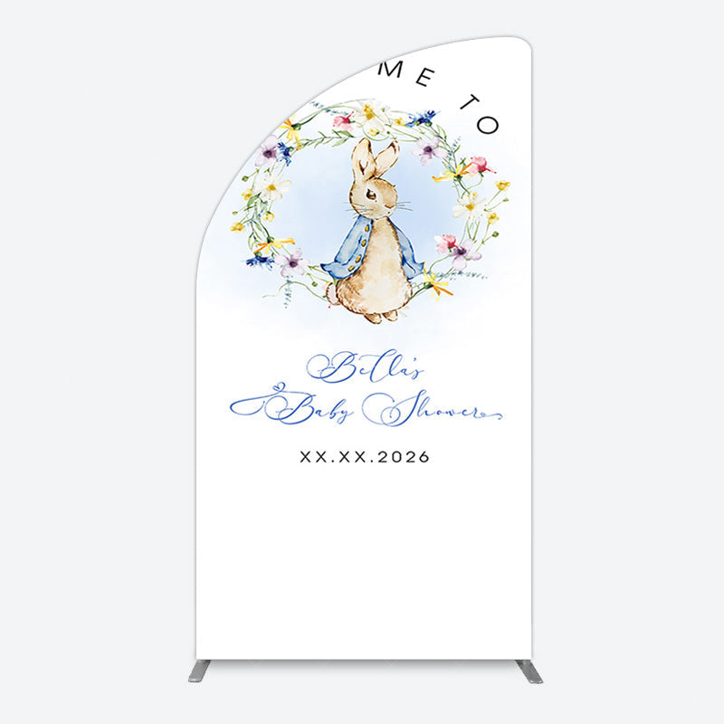 Aperturee - Aperturee Spring Floral Wreath Bunny Baby Shower Half Moon Arch Backdrop