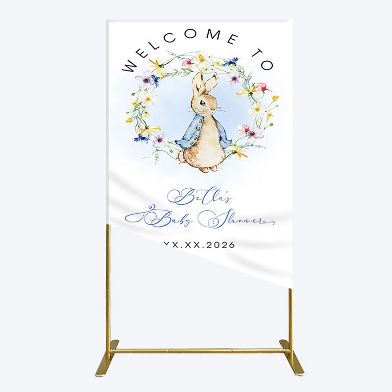 Aperturee - Aperturee Spring Floral Wreath Bunny Baby Shower Rectangle Backdrop