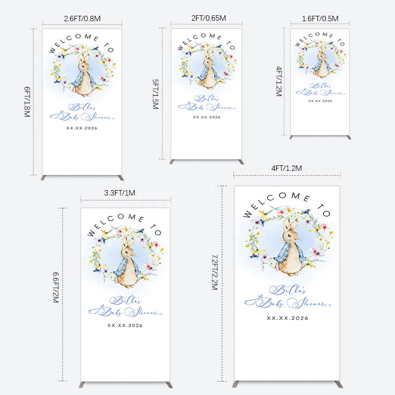 Aperturee - Aperturee Spring Floral Wreath Bunny Baby Shower Rectangle Backdrop