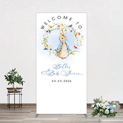Aperturee - Aperturee Spring Floral Wreath Bunny Baby Shower Rectangle Backdrop