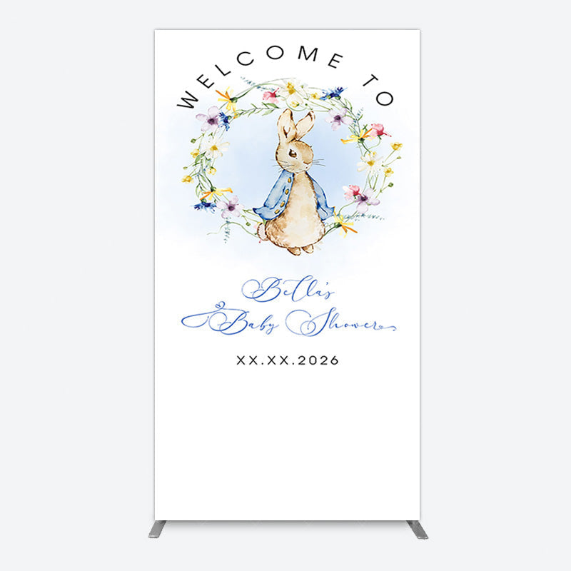 Aperturee - Aperturee Spring Floral Wreath Bunny Baby Shower Rectangle Backdrop