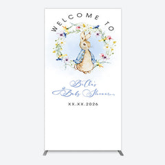 Aperturee - Aperturee Spring Floral Wreath Bunny Baby Shower Rectangle Backdrop