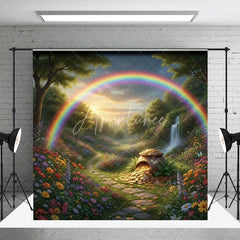 Aperturee - Aperturee Spring Forest Pot of Gold Photography Backdrop Rainbow Waterfall Nature Photo Background St Patricks Day Decor