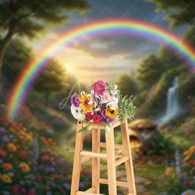 Aperturee - Aperturee Spring Forest Pot of Gold Photography Backdrop Rainbow Waterfall Nature Photo Background St Patricks Day Decor