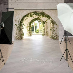 Aperturee - Aperturee Spring Garden Arch Sweep Photo Backdrop White Architecture Green Vine Background Wedding Floral Gate Floor Prop