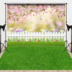 Aperturee - Aperturee Spring Garden Combo Set Backdrop Pink Flower Fence Grass Photography Prop Easter Butterfly Nature Photo Background