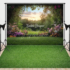 Aperturee - Aperturee Spring Garden Floral Arch Combo Set Backdrop Nature Sunset Park Scenery Grass Floor Photography Prop
