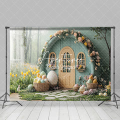 Aperturee - Aperturee Spring Greenery Floral Eggs Easter Photo Backdrop