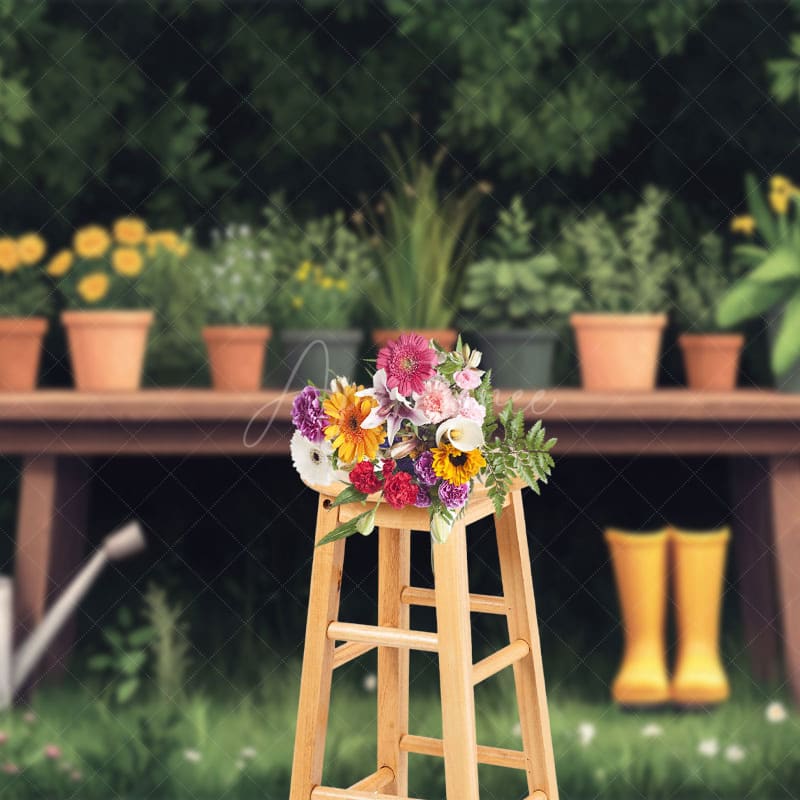 Aperturee - Aperturee Spring Greenery Potted Plant Garden Scene Backdrop