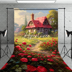 Aperturee - Aperturee Spring Greenery Red Rose Cabin Garden Sweep Backdrop