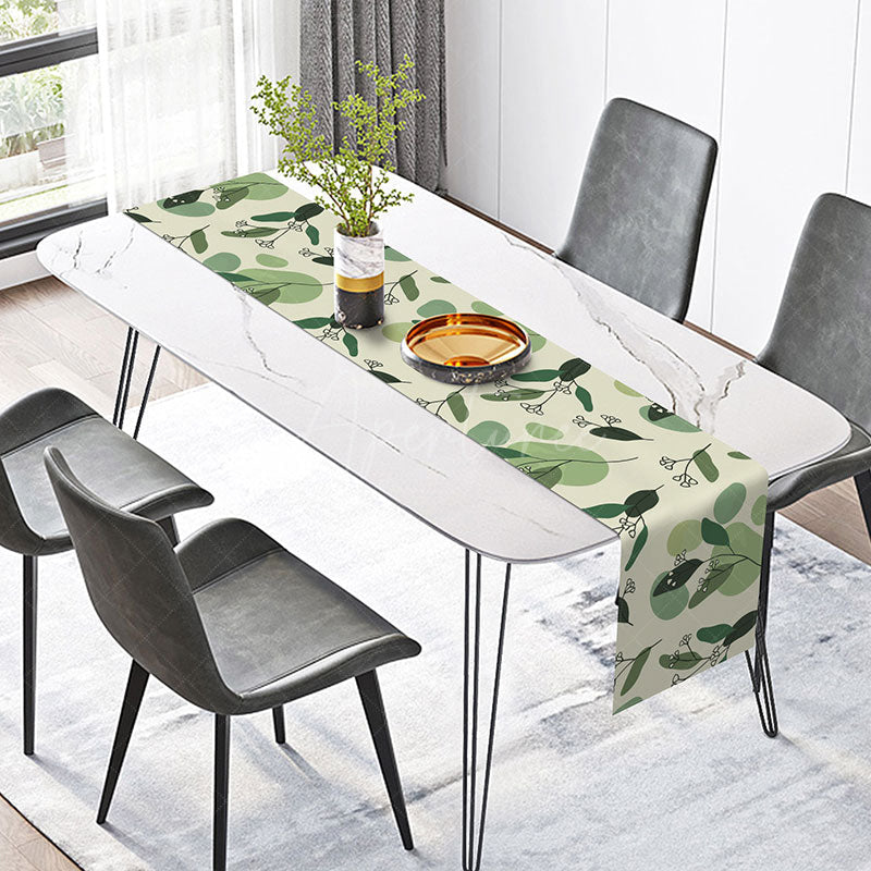 Aperturee - Aperturee Spring Greenery Table Runner with Abstract Plant Leaves Botanical Kitchen Decor for Holiday and Party
