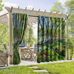 Aperturee - Aperturee Spring Greeny Waterproof Printed Outdoor Curtains