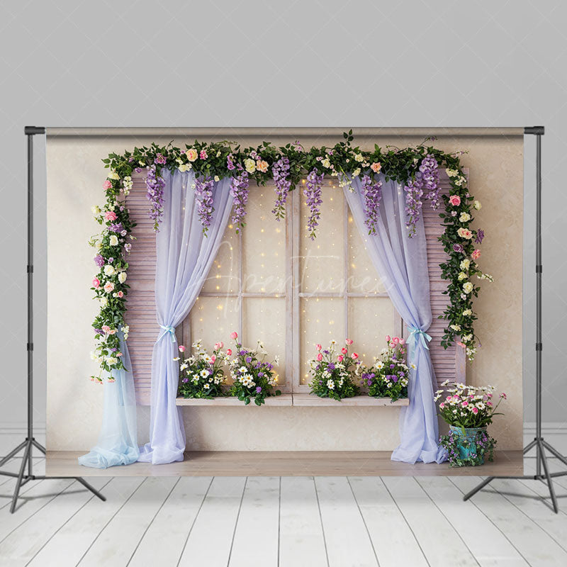 Aperturee - Aperturee Spring Sparkle Purple Curtain Window Photo Backdrop