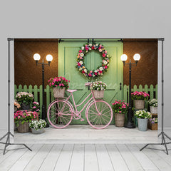 Aperturee - Aperturee Spring Street Lamp Wooden Green Door Photo Backdrop