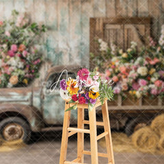 Aperturee - Aperturee Spring Truck Flowers Photo Backdrop For Studio Sessions