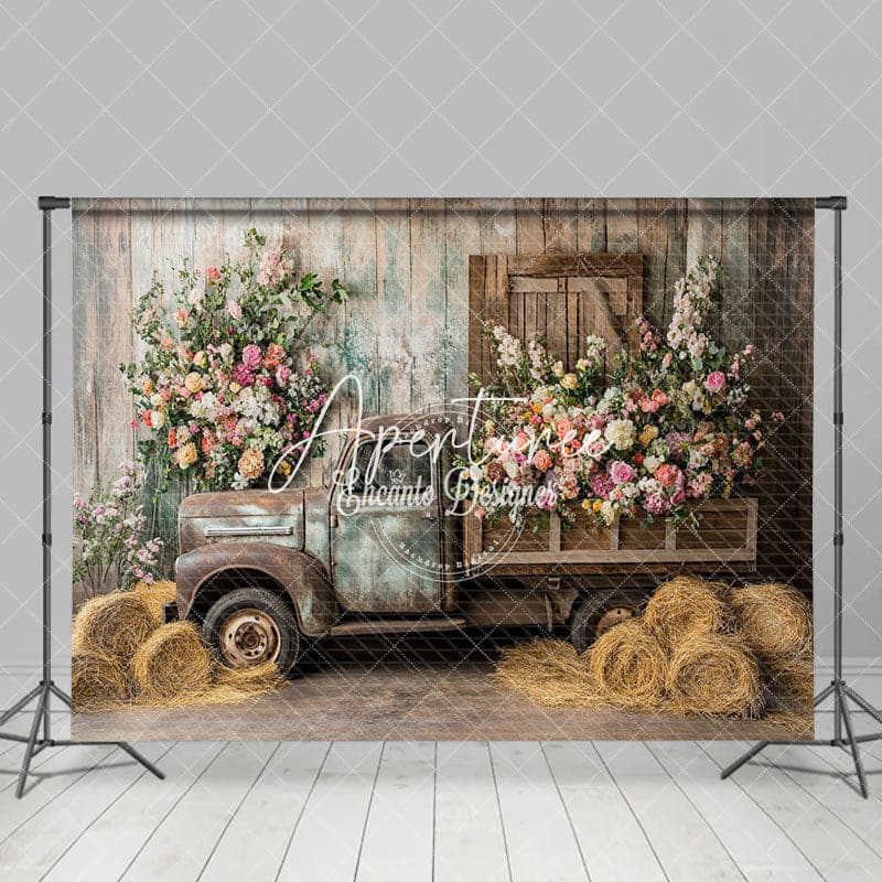 Aperturee - Aperturee Spring Truck Flowers Photo Backdrop For Studio Sessions