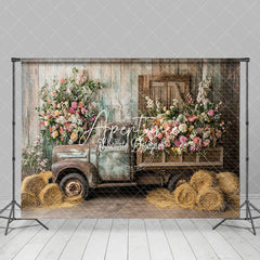 Aperturee - Aperturee Spring Truck Flowers Photo Backdrop For Studio Sessions