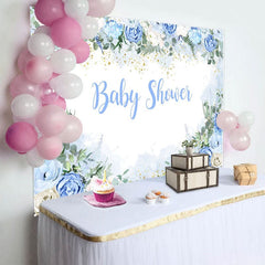 Aperturee - Aperturee Spring Vibe Sweet Floral Blue Baby Shower Backdrop