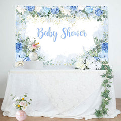 Aperturee - Aperturee Spring Vibe Sweet Floral Blue Baby Shower Backdrop