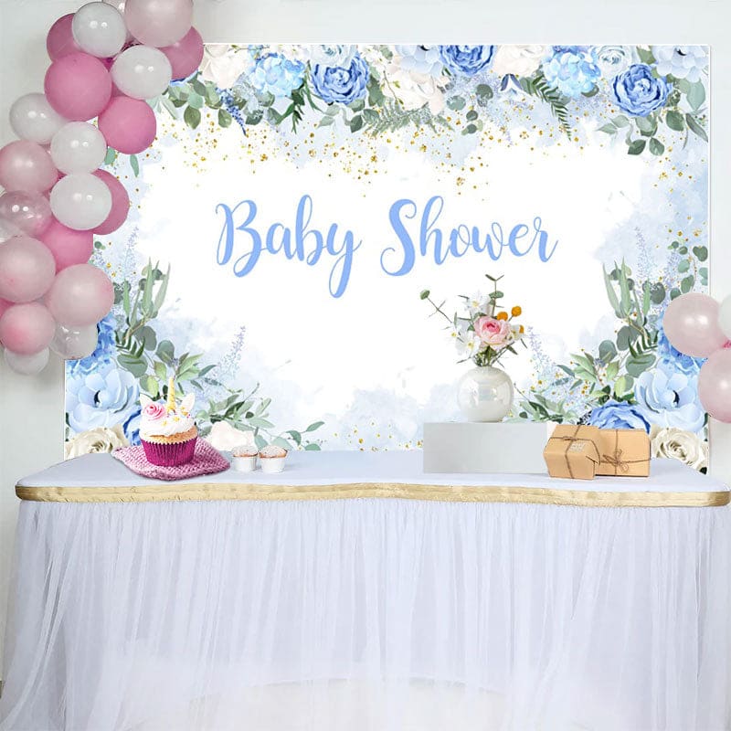Aperturee - Aperturee Spring Vibe Sweet Floral Blue Baby Shower Backdrop