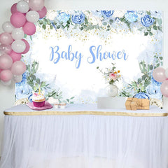 Aperturee - Aperturee Spring Vibe Sweet Floral Blue Baby Shower Backdrop