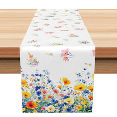 Aperturee - Aperturee Spring Wildflower Table Runner with Colorful Botanical Pattern for Farmhouse Kitchen and Garden Party