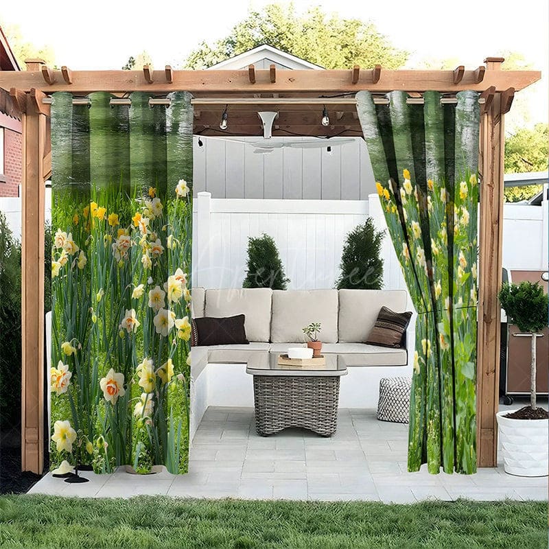 Aperturee - Aperturee Spring Wildflower Waterproof Printed Outdoor Curtains