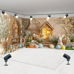 Aperturee - Aperturee Spring Wood House Bunny Egg Easter Room Set Backdrop
