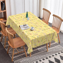 Aperturee - Aperturee Spring Yellow Plaid Rectangle Tablecloth Lavender Wildflower Pattern for Easter Kitchen Dining Room Decoration
