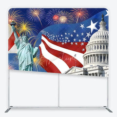 Aperturee - Aperturee Square Double-Sided Backdrop Patriotic American Flag with Liberty Statue and Capitol for National Celebrations