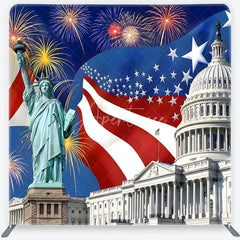 Aperturee - Aperturee Square Double-Sided Backdrop Patriotic American Flag with Liberty Statue and Capitol for National Celebrations