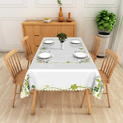 Aperturee - Aperturee St Patrick Day Shamrock Rectangle Tablecloth Green Lucky Clover Border Table Cover Spring Holiday Home Decor