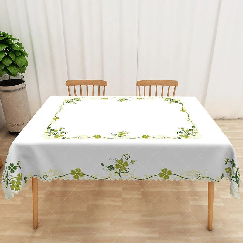 Aperturee - Aperturee St Patrick Day Shamrock Rectangle Tablecloth Green Lucky Clover Border Table Cover Spring Holiday Home Decor