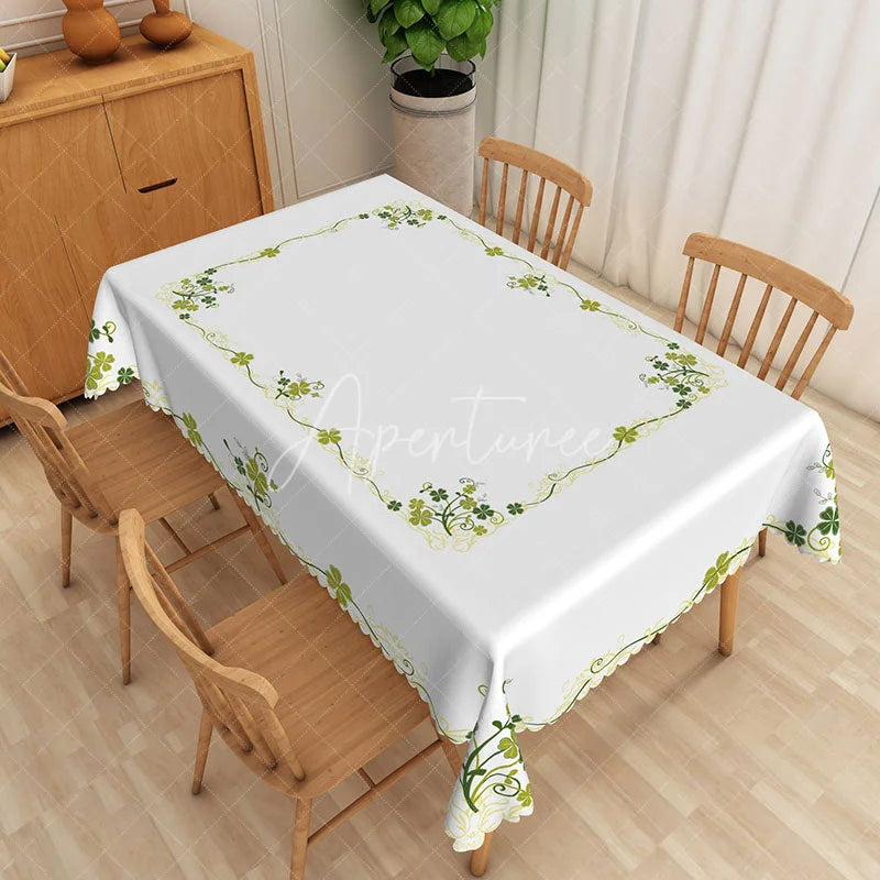 Aperturee - Aperturee St Patrick Day Shamrock Rectangle Tablecloth Green Lucky Clover Border Table Cover Spring Holiday Home Decor
