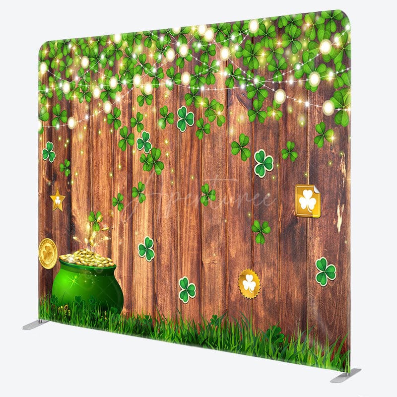 Aperturee - Aperturee St Patrick Green Clover Wood Square Tension Backdrop